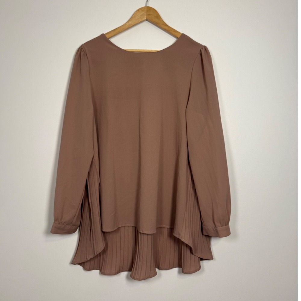 Minimalist‎ Flowy Zanzea Pleated Back High Low Blouse Women US 14 Mauve Brown